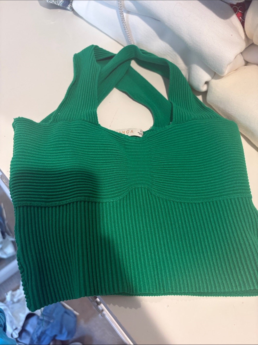 Green Ribbed Halter Crop Top